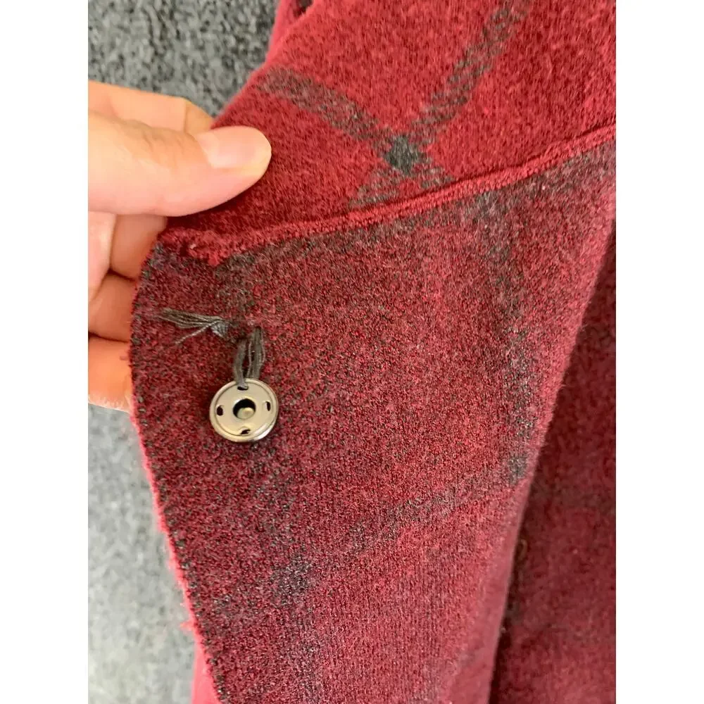 Jones & Co Women’s Windowpane Plaid Sweater Jacket Red & Grey Size M
